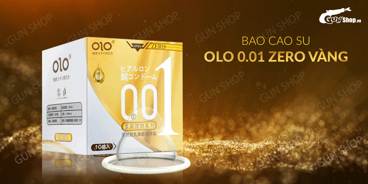Bao cao su OLO 0.01 Zero Vàng siêu mỏng gân hạt hộp 10 cái Bao cao su OLO 0.01 Zero Vàng siêu mỏng gân hạt hộp 10 cái