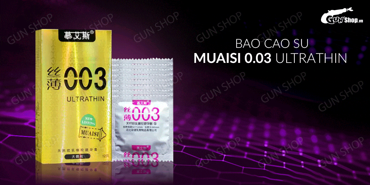 Bao cao su Muaisi 0.03 Ultrathin Vàng siêu mỏng có hạt an toàn