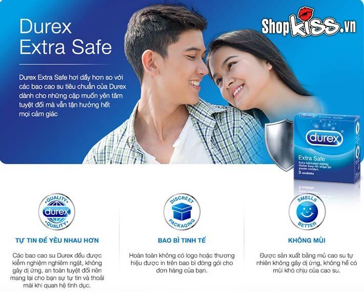 Bao cao su Durex Extra Safe chất nhờn vượt trội hộp 3