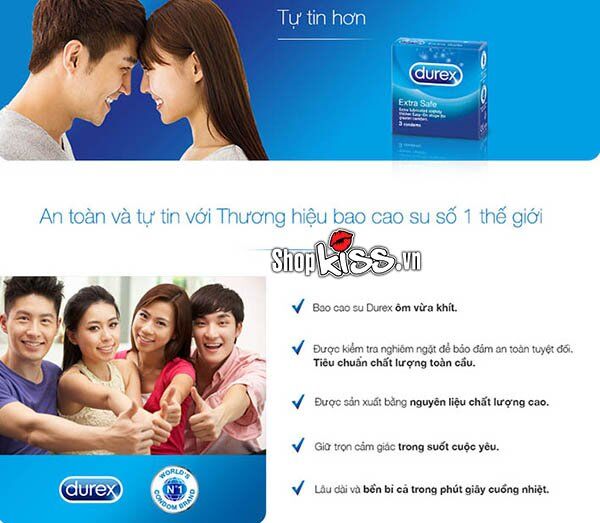 Bao cao su Durex Extra Safe chất nhờn vượt trội hộp 3