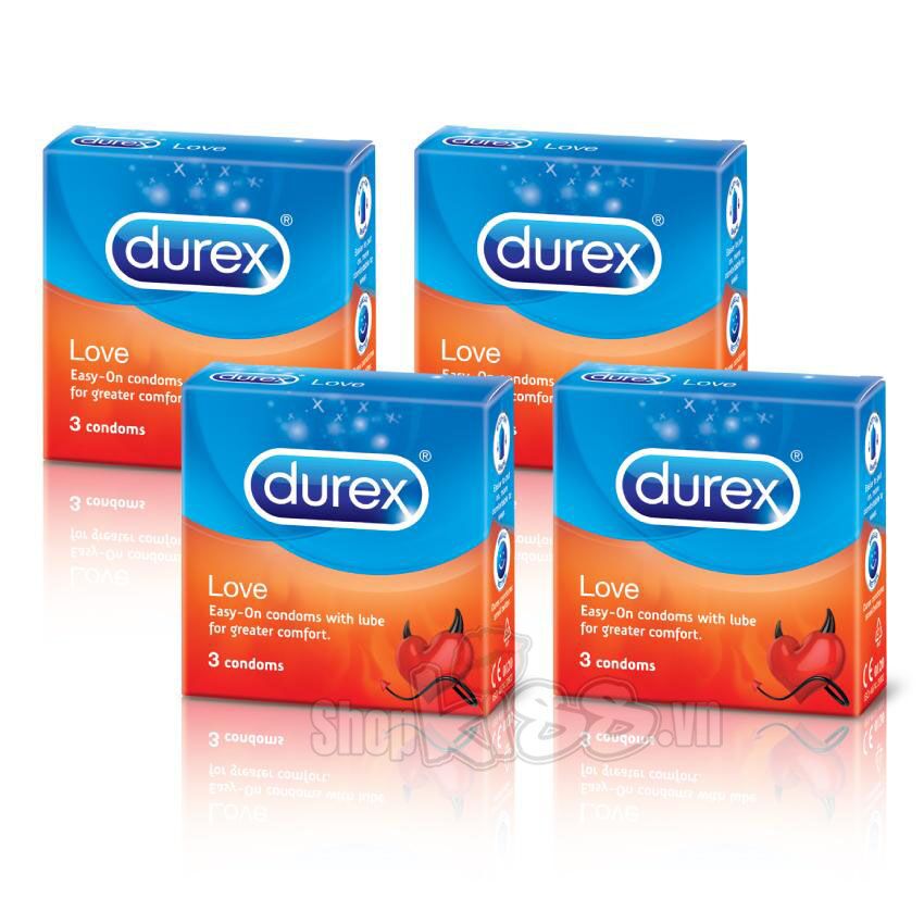 Bao cao su Durex Love kéo dài thời gian mỏng chống tuột hộp 3 cái