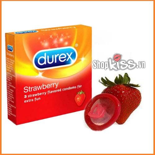 Bao cao su Durex Strawberry hương dâu thơm mát an toàn kích thích
