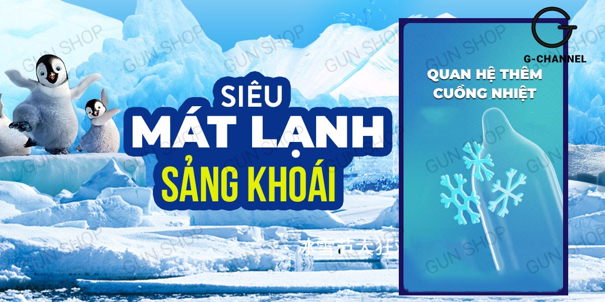 Bao cao su Muaisi Cool siêu mát lạnh điểm nổi cảm giác mới hộp 10 Bao cao su Muaisi Cool siêu mát lạnh điểm nổi cảm giác mới hộp 10