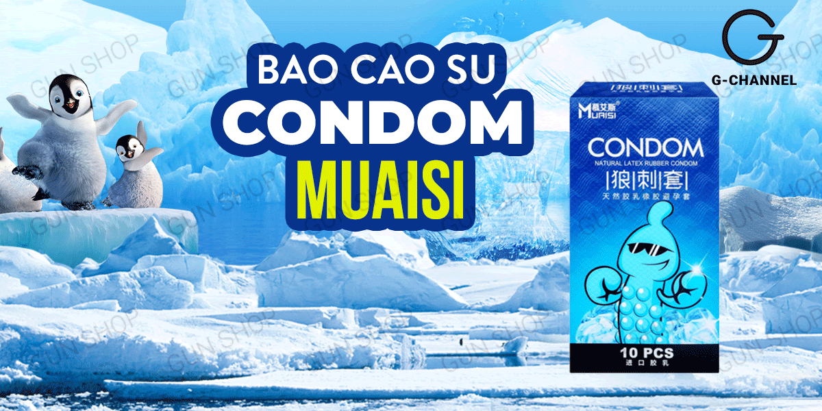 Bao cao su Muaisi Cool siêu mát lạnh điểm nổi cảm giác mới hộp 10 Bao cao su Muaisi Cool siêu mát lạnh điểm nổi cảm giác mới hộp 10