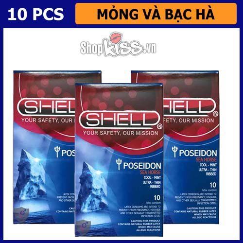 Bao cao su Shell Poseidon gân sọc bạc hà mát lạnh kích thích