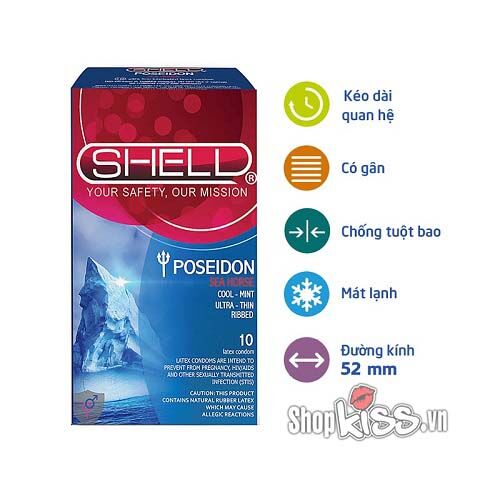 Bao cao su Shell Poseidon gân sọc bạc hà mát lạnh kích thích