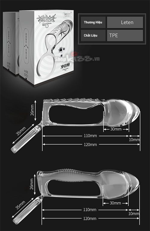 Bao đôn to dài dương vật trong suốt Leten quai đeo silicon an toàn tăng kích thước