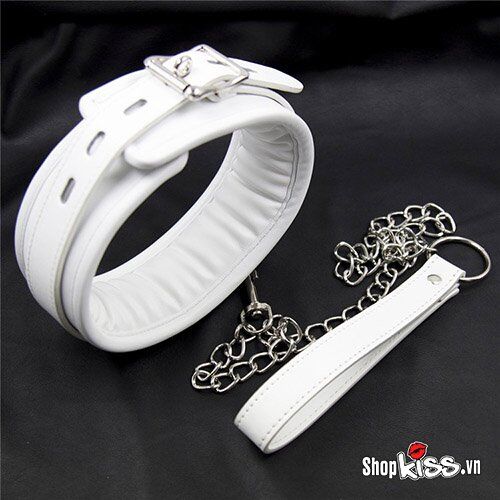 Dụng cụ bạo dâm xích cổ da trắng đệm êm nâng tầm trải nghiệm