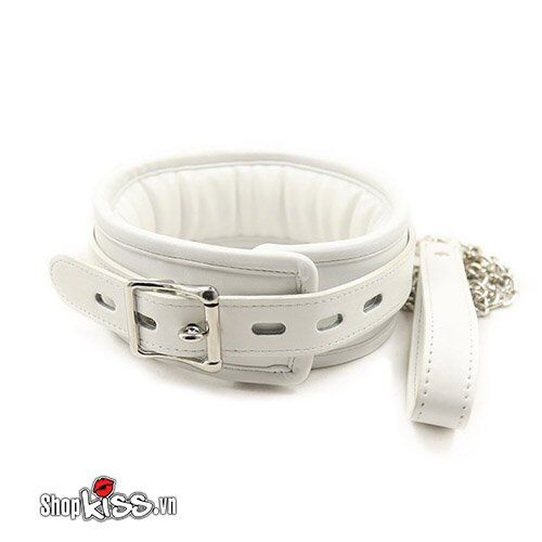 Dụng cụ bạo dâm xích cổ da trắng đệm êm nâng tầm trải nghiệm