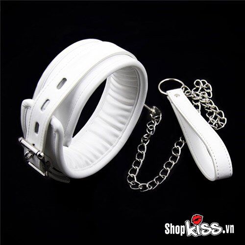 Dụng cụ bạo dâm xích cổ da trắng đệm êm nâng tầm trải nghiệm