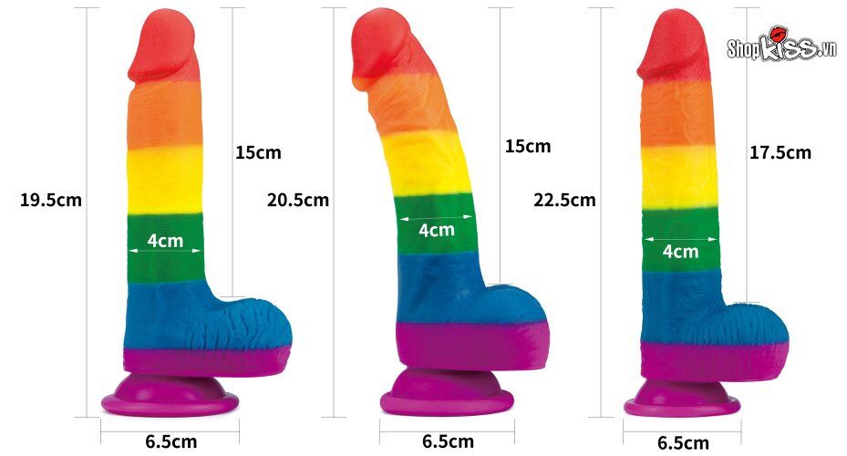 Dương vật giả Lovetoy đa sắc silicone 3 size, tăng khoái cảm
