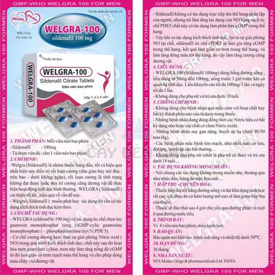Welgra 100mg Ấn Độ - Tăng Cường Sinh Lý Nam Giới Tốt Nhất