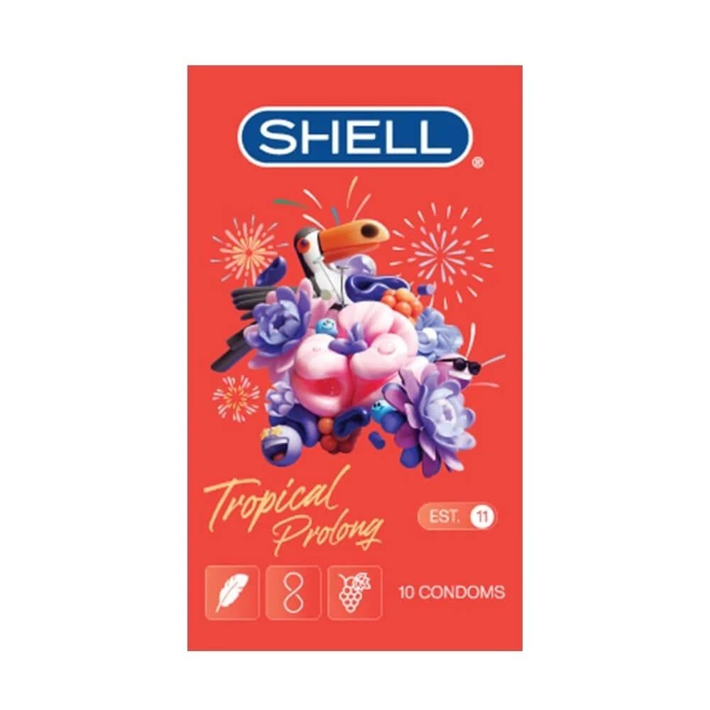 Bao cao su Shell Tropical Prolong - Siêu mỏng kéo dài thời gian hương hoa quả nhiệt đới - Hộp