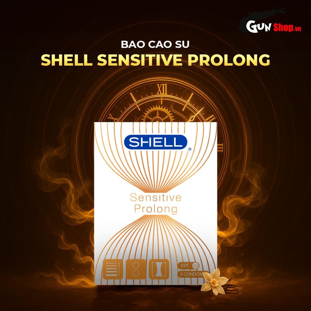 Bao cao su Shell Sensitive Prolong - Siêu mỏng 0.03mm kéo dài thời gian - Hộp 3 cái